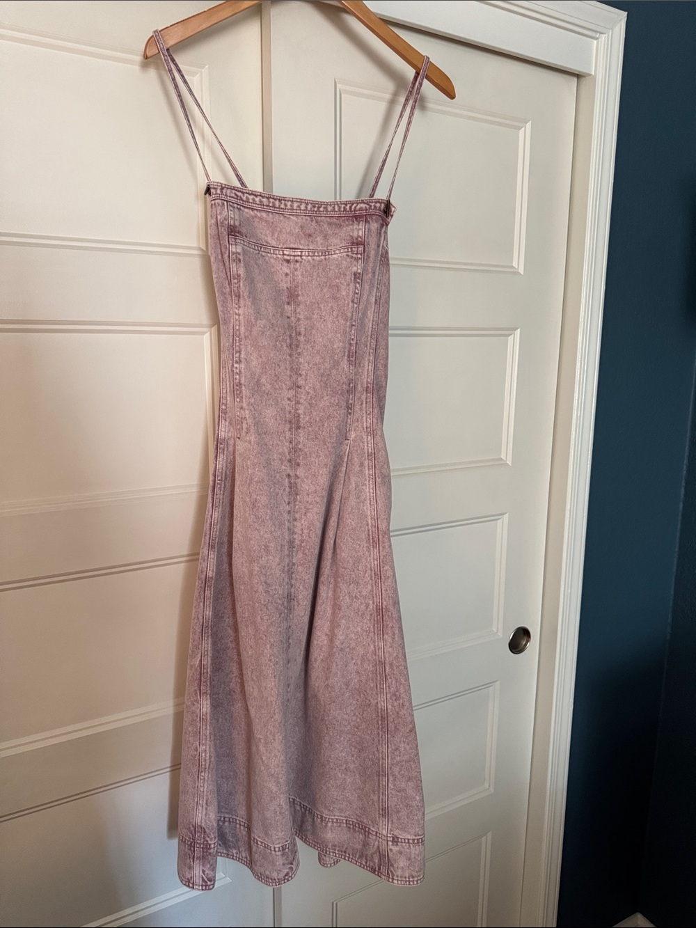 Pilcro Washed Pink Denim Spaghetti-Strap Apron Midi Dress